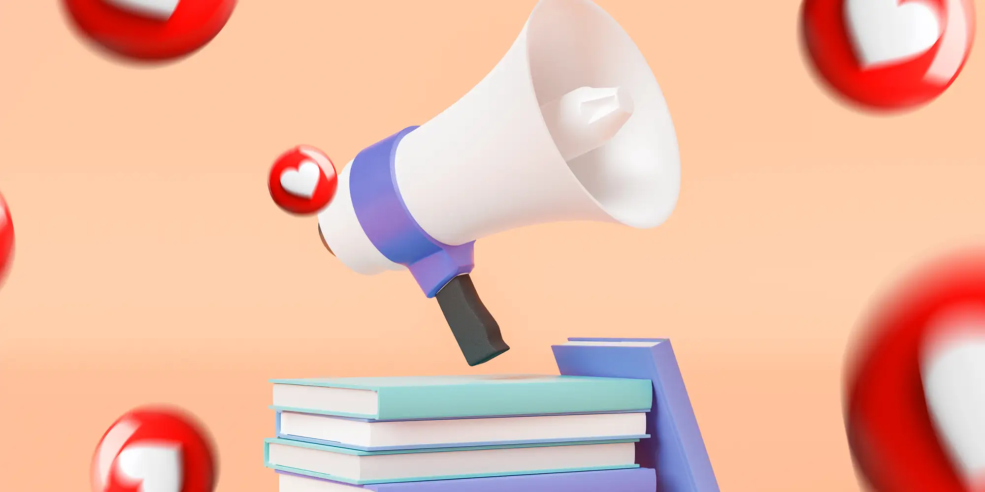 megaphone with books and social icons