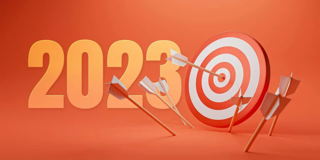 graphic of the number 2023 next to a bullseye target surrounded by arrows