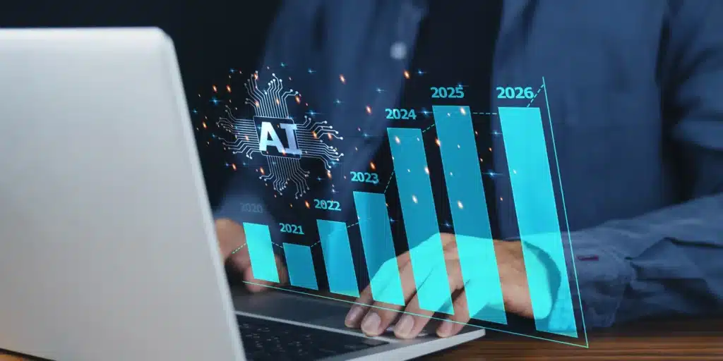 Person working on laptop computer using AI for data analysis