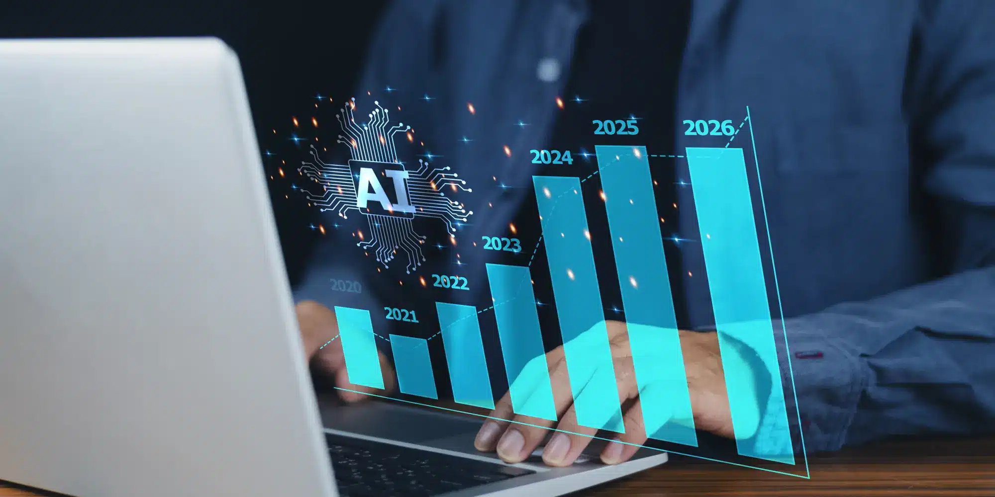 Person working on laptop computer using AI for data analysis