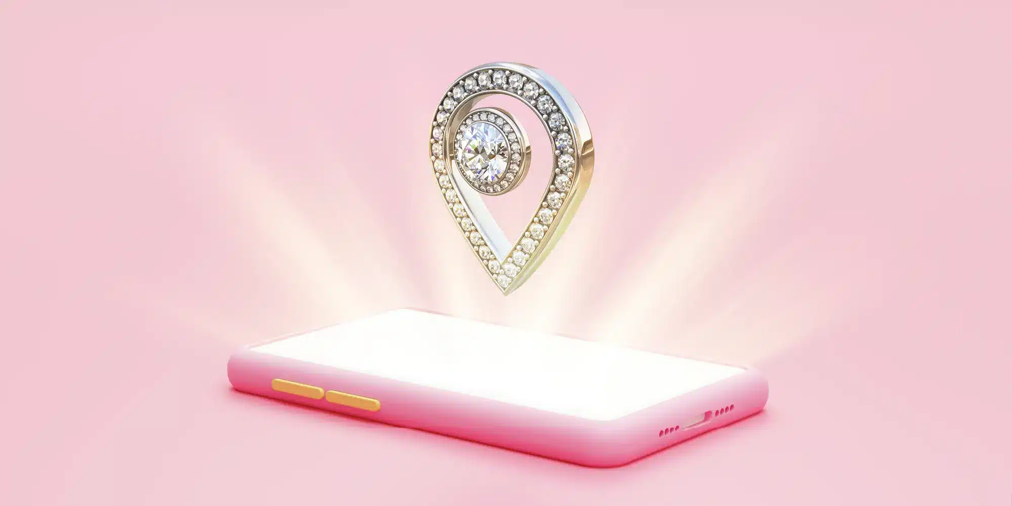 Jewelry hovering above a mobile phone