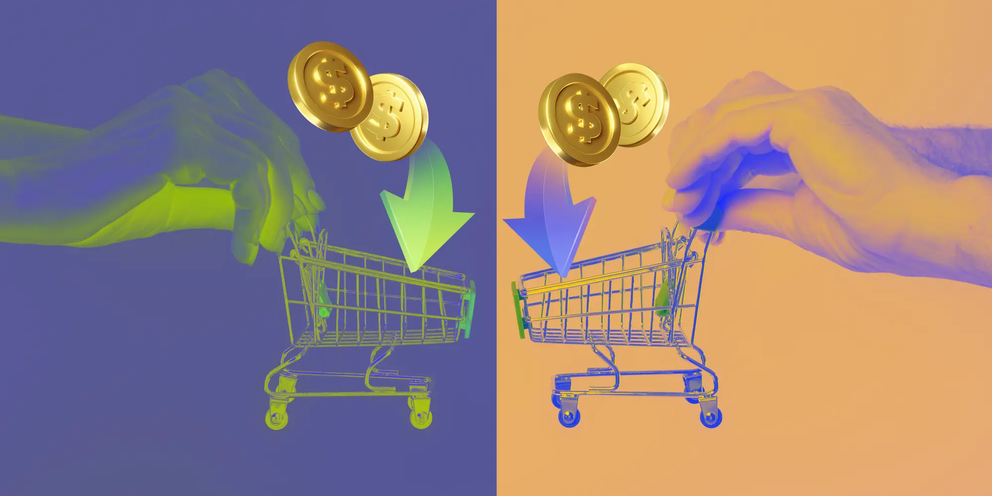 shopping carts and coins - comparison shoppers