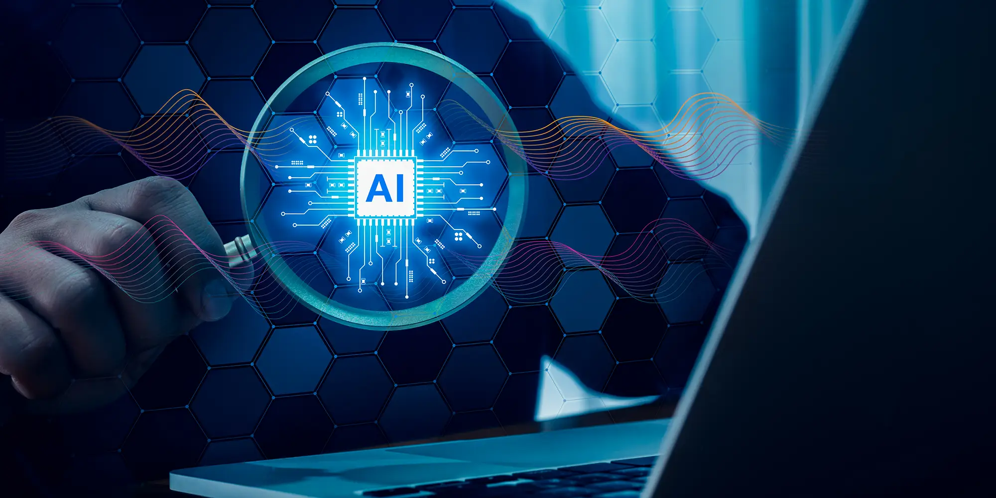magnifying glass with AI graphic in it to signify generative engine optimization