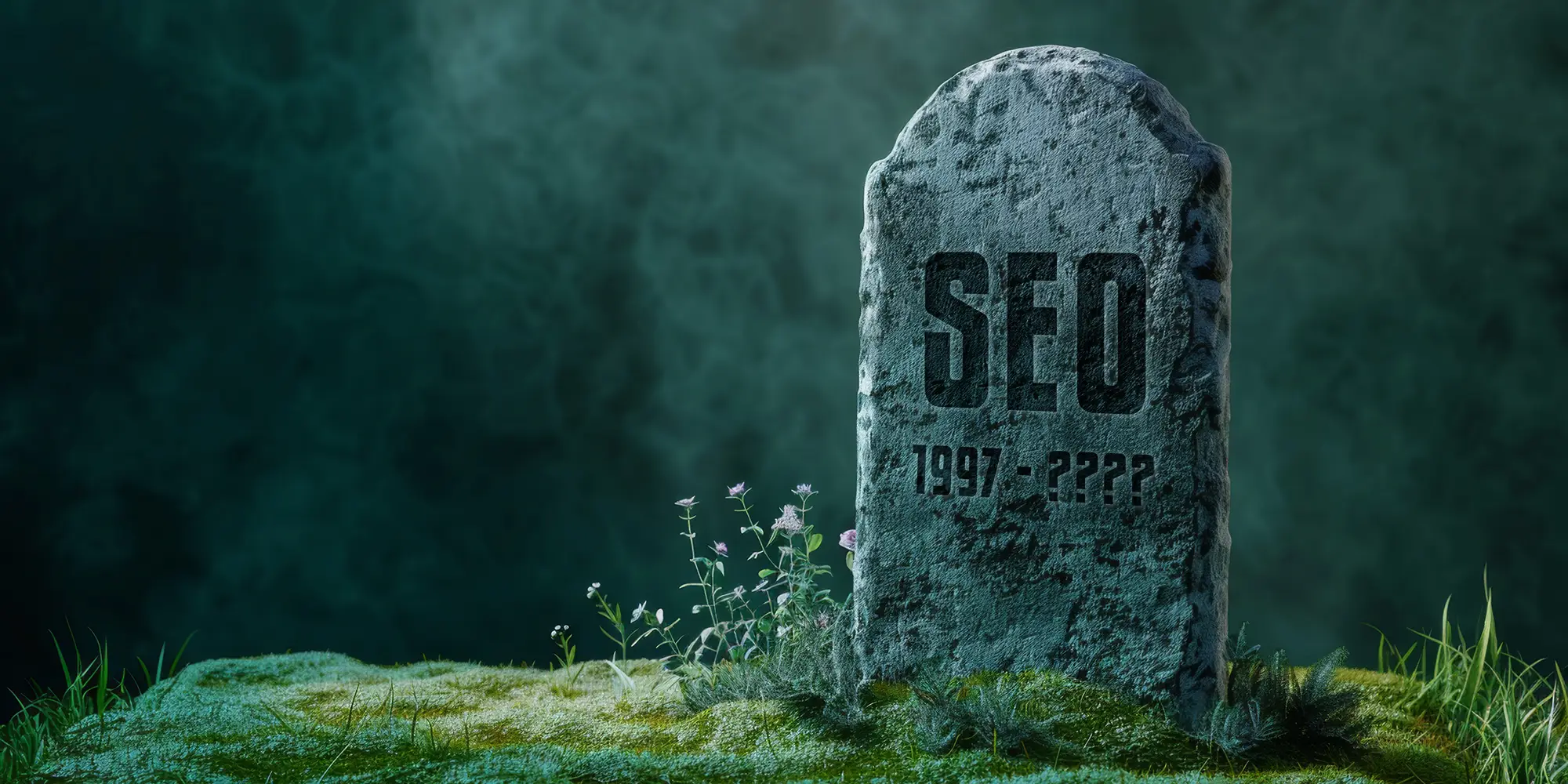 a gravestone with SEO on it