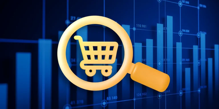 shopping cart in a magnifying glass