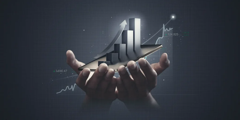 graphic with hands and a bar graph to represent understanding metrics in retail business marketing