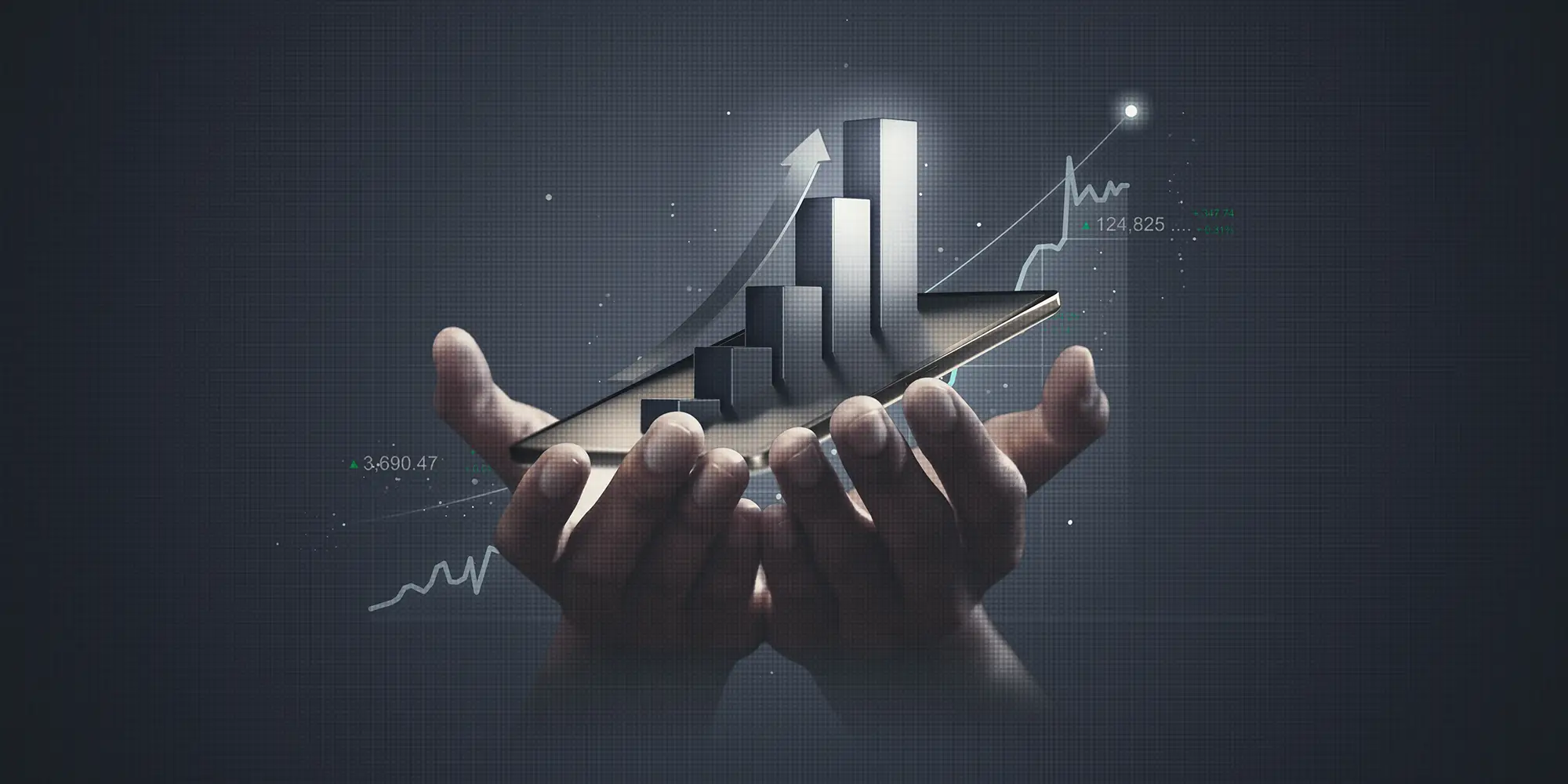 graphic with hands and a bar graph to represent understanding metrics in retail business marketing
