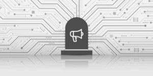 TTG webinar graphic: grey megaphone with circuitry in background