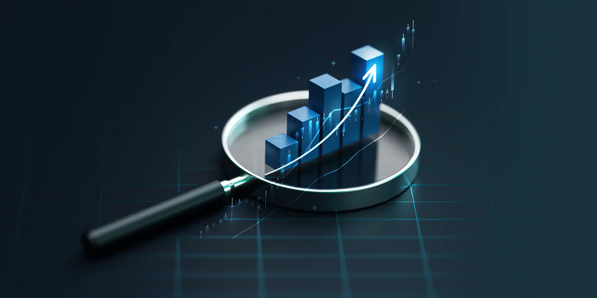 TTG June webinar graphic: magnifying glass over ascending bar chart with arrow