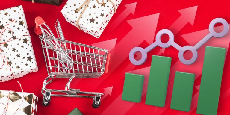 holiday graphic with shopping cart and graphs