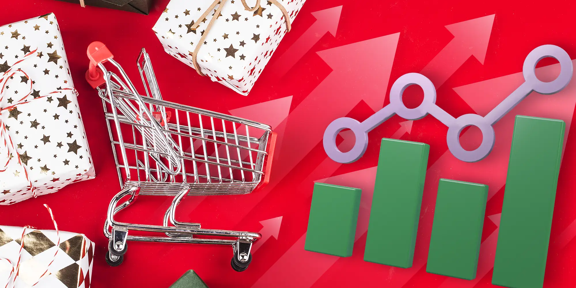 holiday graphic with shopping cart and graphs